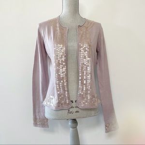 Danier cardigan lavender purple open sweater with sequins